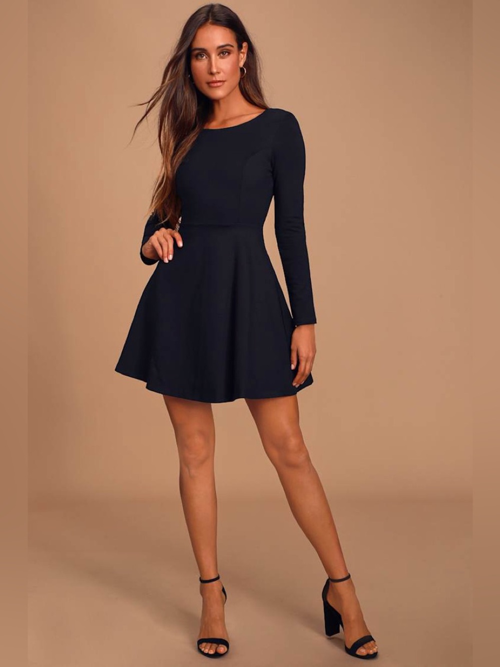 Lulus Forever Chic Black Long Sleeve Dress NWT